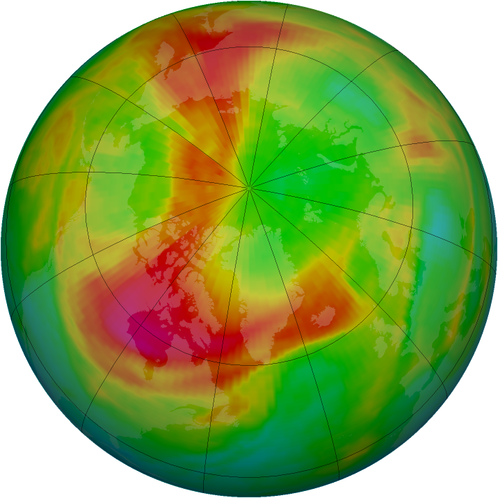 Arctic ozone map for 22 March 1990